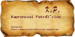 Kapronczai Patrícius névjegykártya