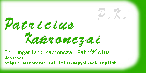 patricius kapronczai business card
